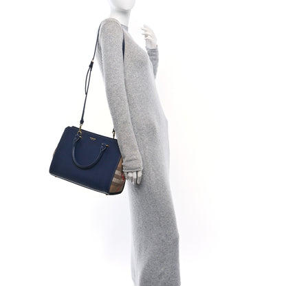 Burberry Calfskin Mega Check Small Banwell Tote Dark Canvas Blue 2 of 9