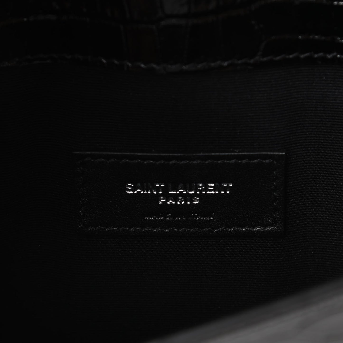 Calfskin Crocodile Embossed Uptown Monogram Clutch Black