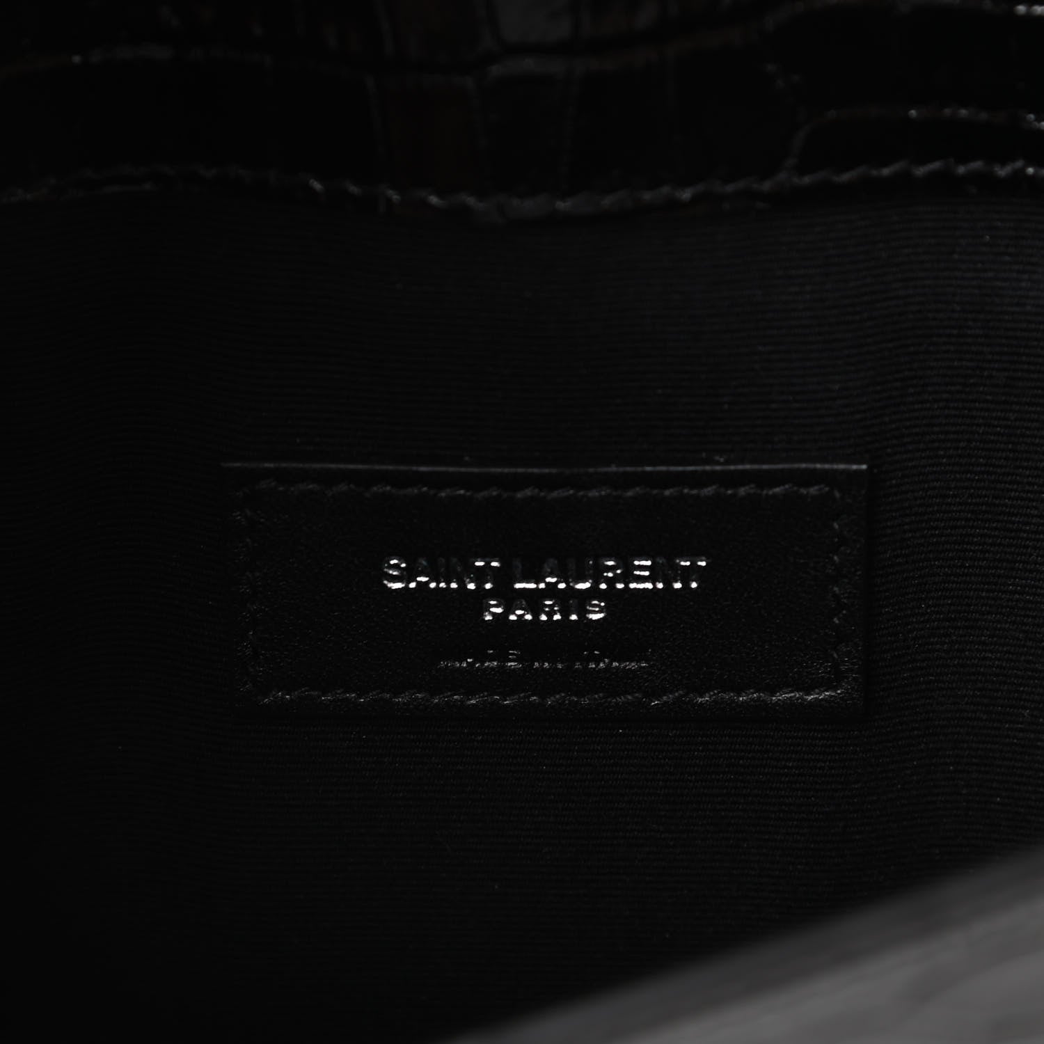 Saint Laurent Calfskin Crocodile Embossed Uptown Monogram Clutch Black 5 of 7