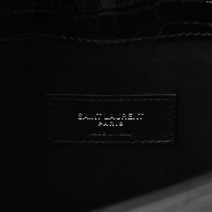 Saint Laurent Calfskin Crocodile Embossed Uptown Monogram Clutch Black 5 of 7