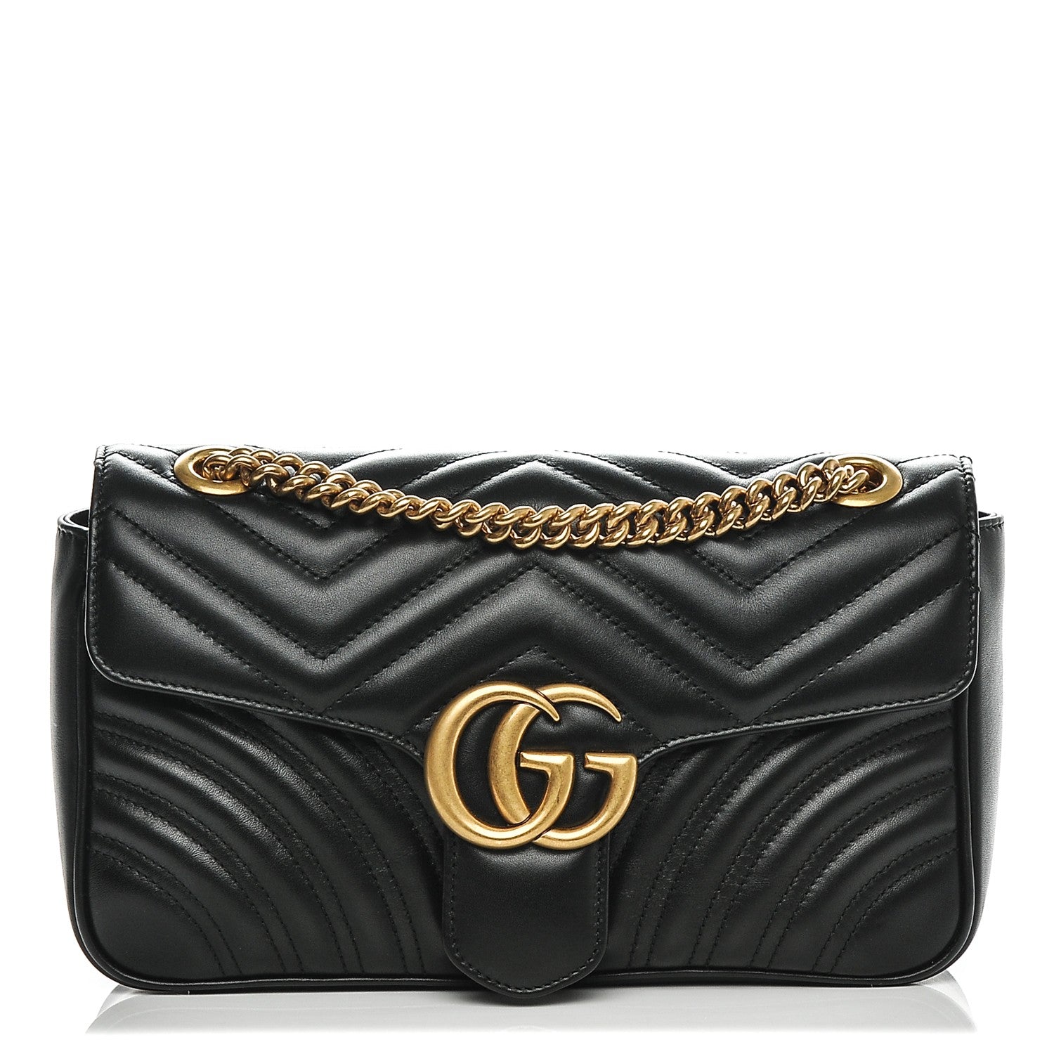 Gucci Calfskin Matelasse Small GG Marmont Shoulder Bag Black 1 of 6