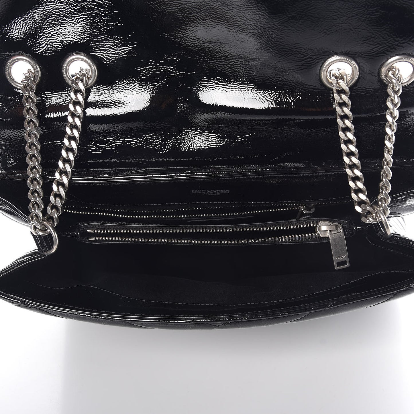 Patent Y Quilted Monogram Medium Loulou Chain Satchel Black