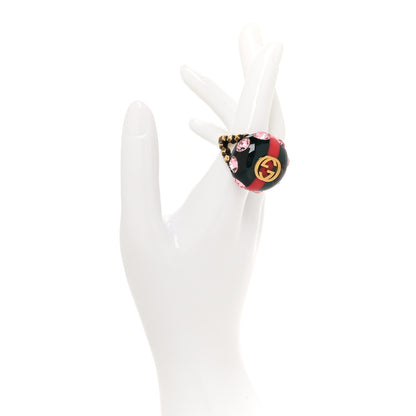 Gucci Crystal Resin Sylvie Vintage Web Ring Green Red 2 of 4