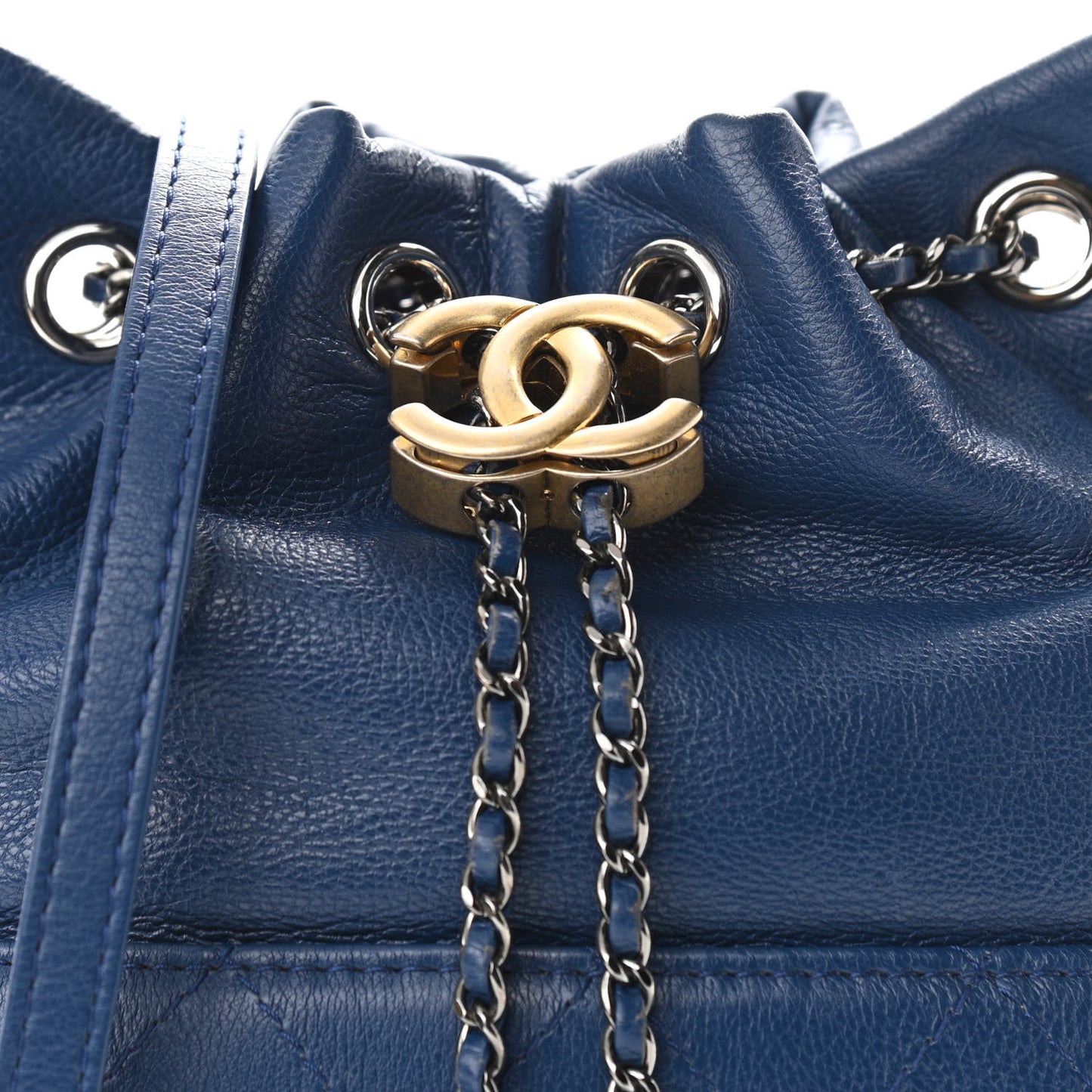 Calfskin Quilted Small Gabrielle Bucket Dark Blue