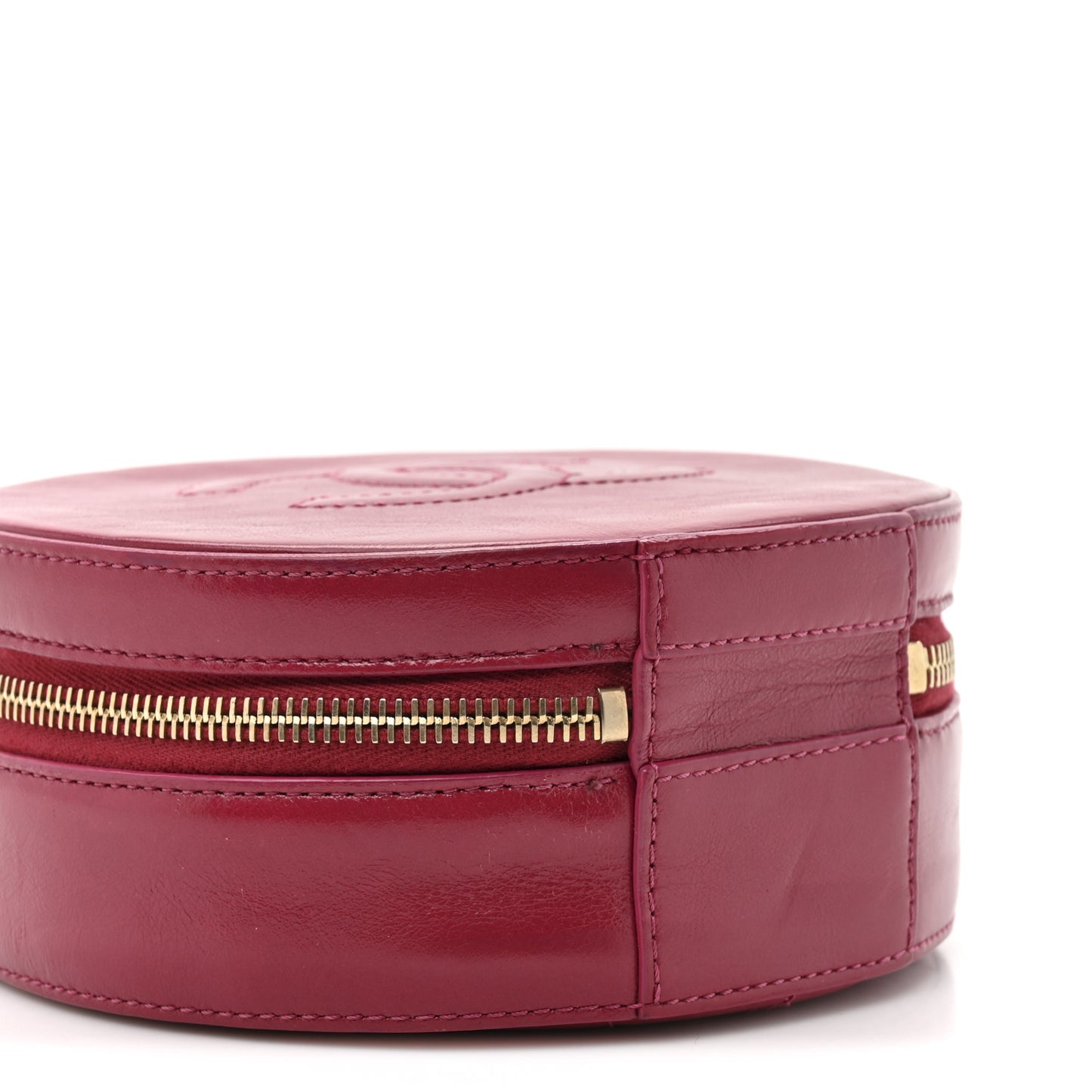 Glazed Calfskin Round As Earth Evening Bag Rouge