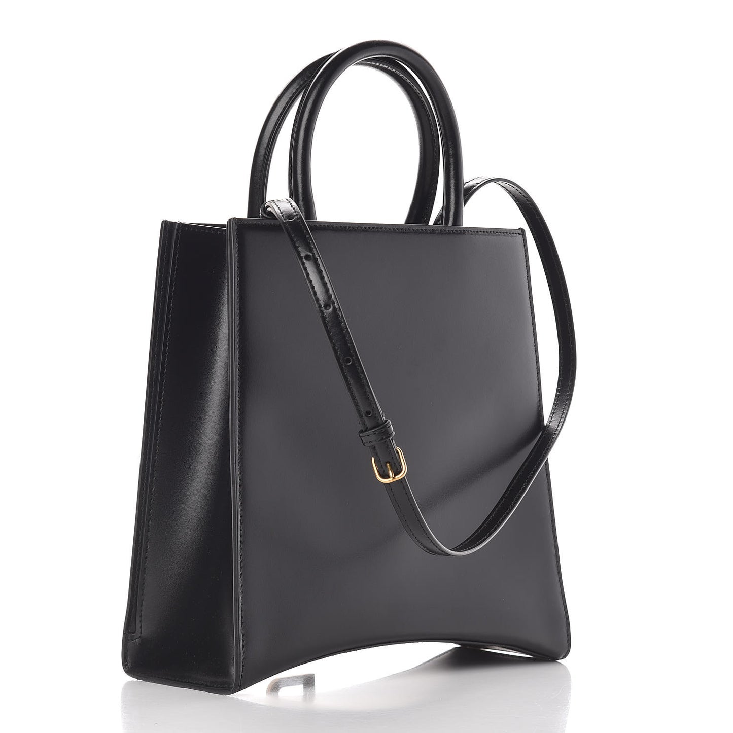 Shiny Box Calfskin Hourglass Tote Black
