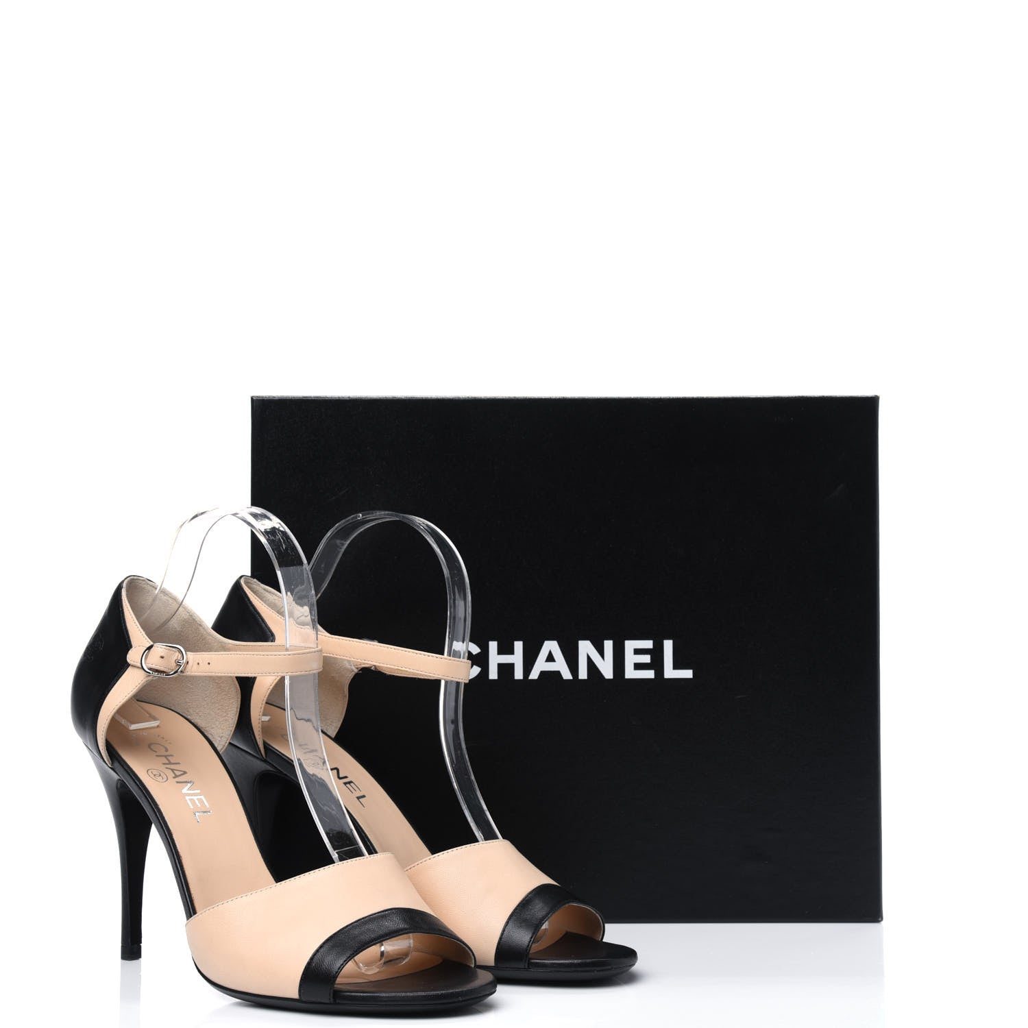 Chanel Lambskin Peep Toe Sandals 41 Beige Black 10 of 10
