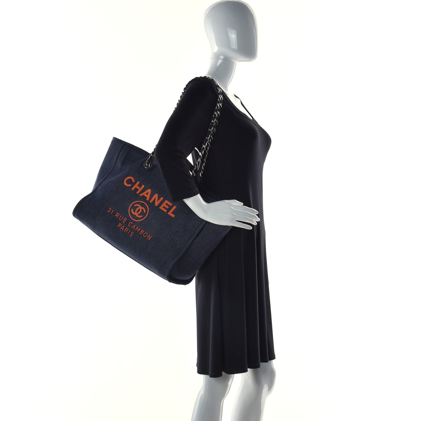 Denim Medium Deauville Tote Blue Orange