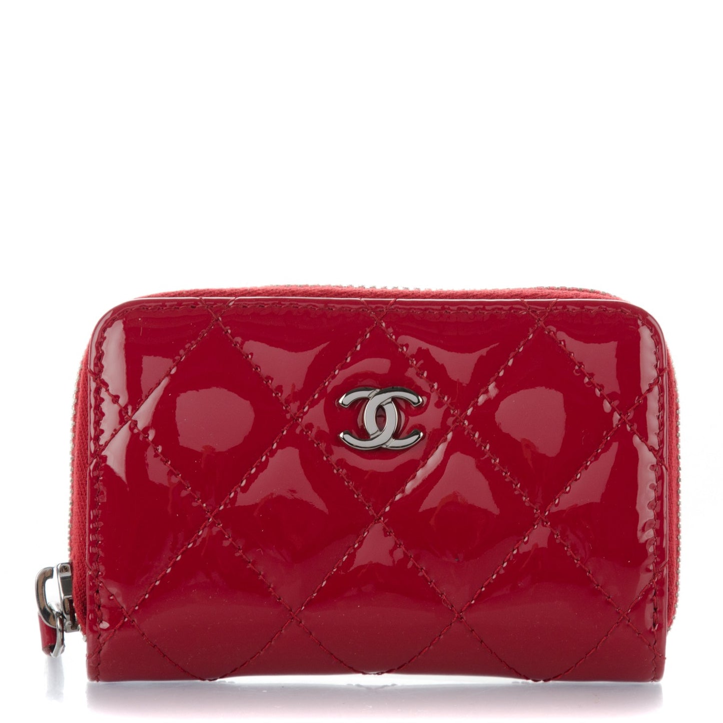 Patent Calfskin Quilted Zip Coin Purse Red