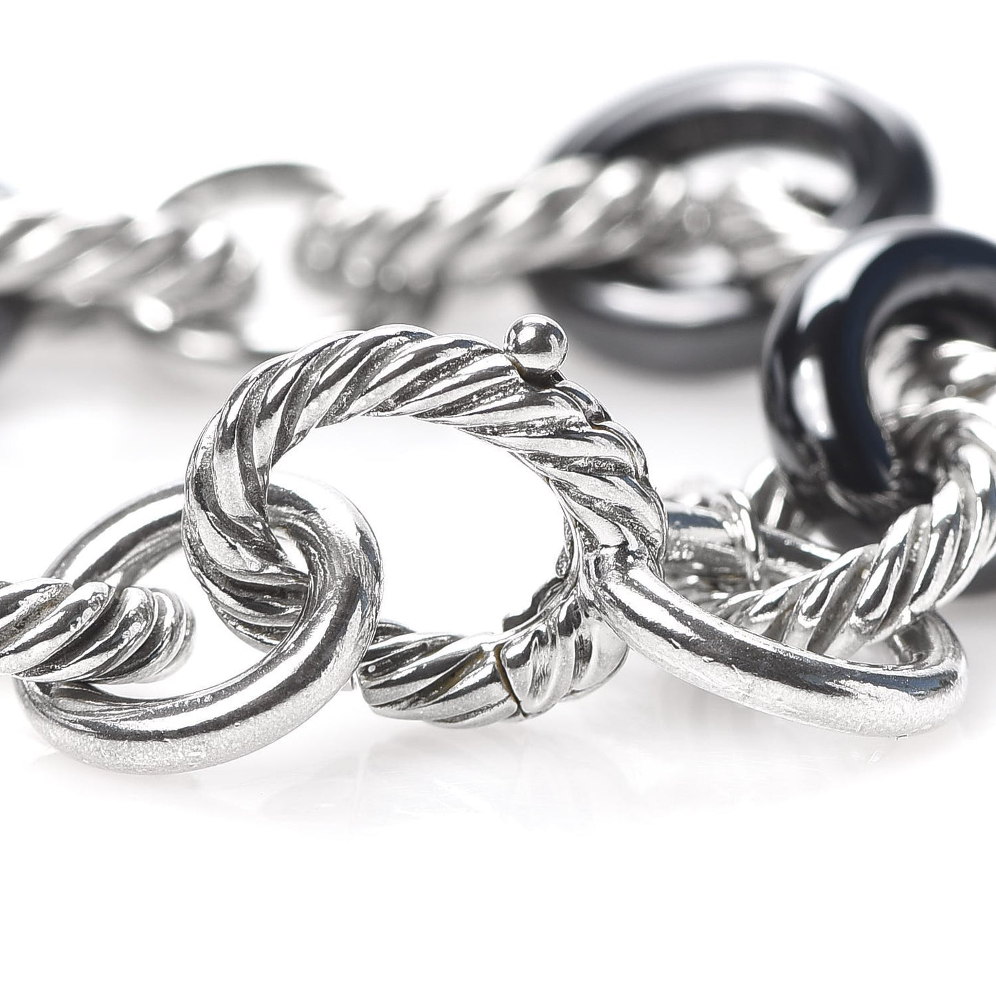 Sterling Silver Ceramic 13mm Large Oval Link Bracelet Black