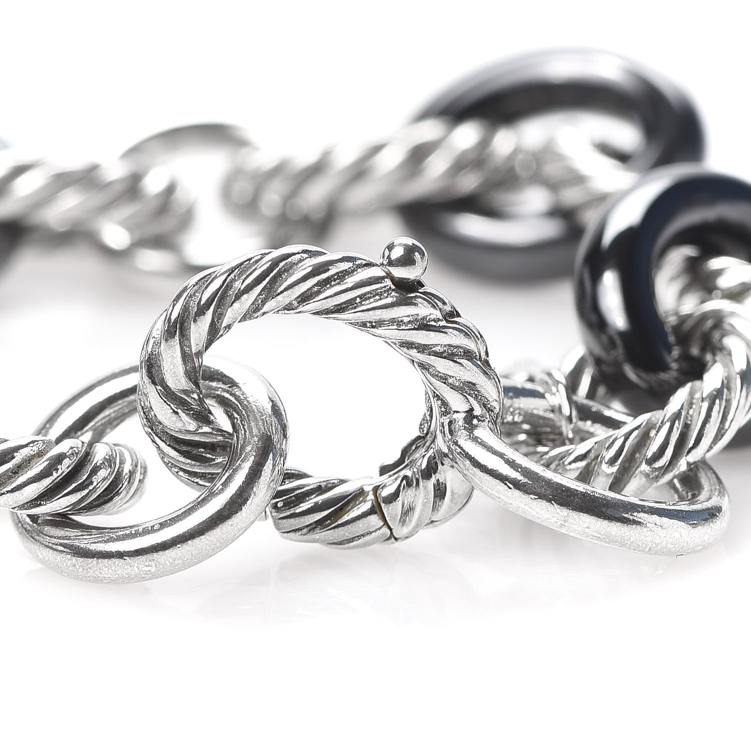 David Yurman Sterling Silver Ceramic 13mm Large Oval Link Bracelet Black 4 of 5