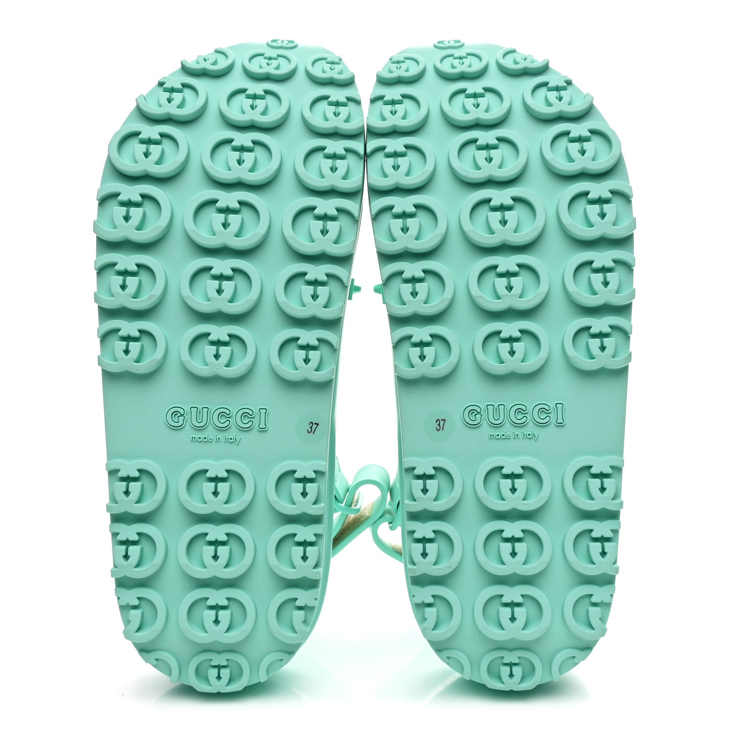Gucci Soft Rubber Horsebit Womens Slingback Sandals 37 Teal Cyan 6 of 9