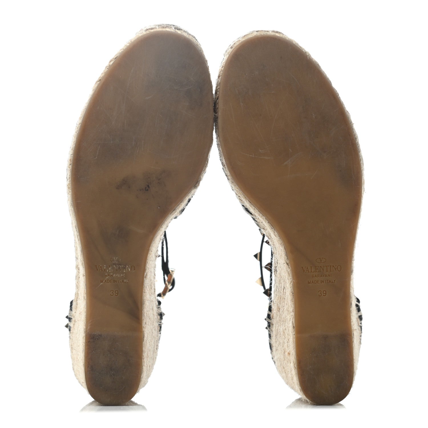Valentino Garavani Grained Calfskin Rockstud Ankle Wrap Espadrille 15/85mm Wedges 39 Black Light Cuir 4 of 6