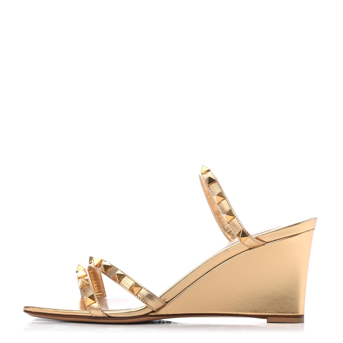 Metallic Nappa Rockstud Wedge Slide Sandals 38.5 Antique Brass