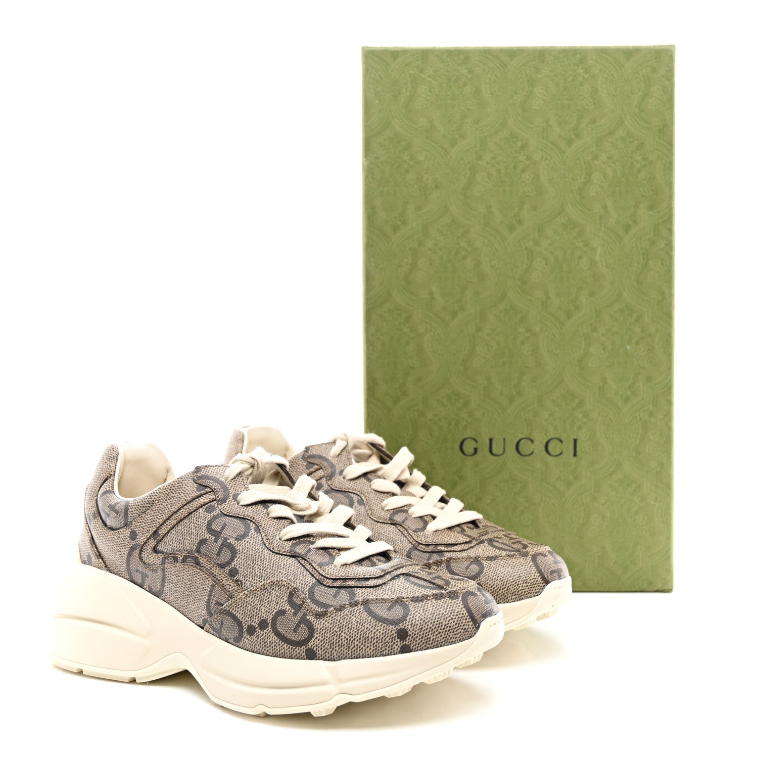 Gucci Maxi GG Supreme Monogram Gucci 100 Womens Rhyton Sneakers 38 Beige Ebony 9 of 9