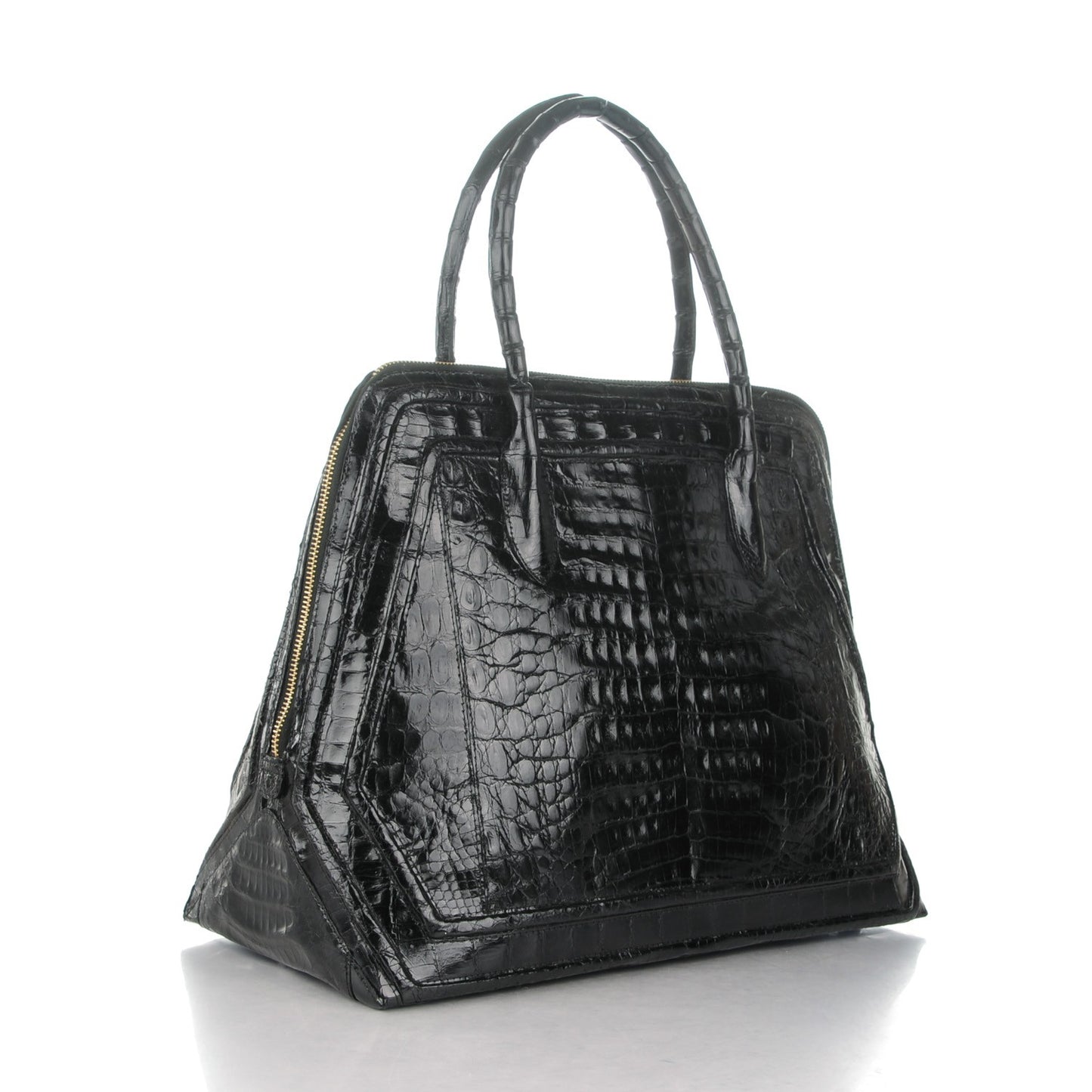 Crocodile Top Handle Tote Black