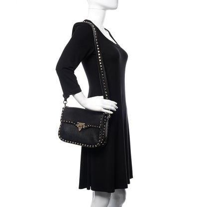 Valentino Garavani Pebbled Calfskin Medium Rockstud Flap Saddle Bag Black 2 of 8