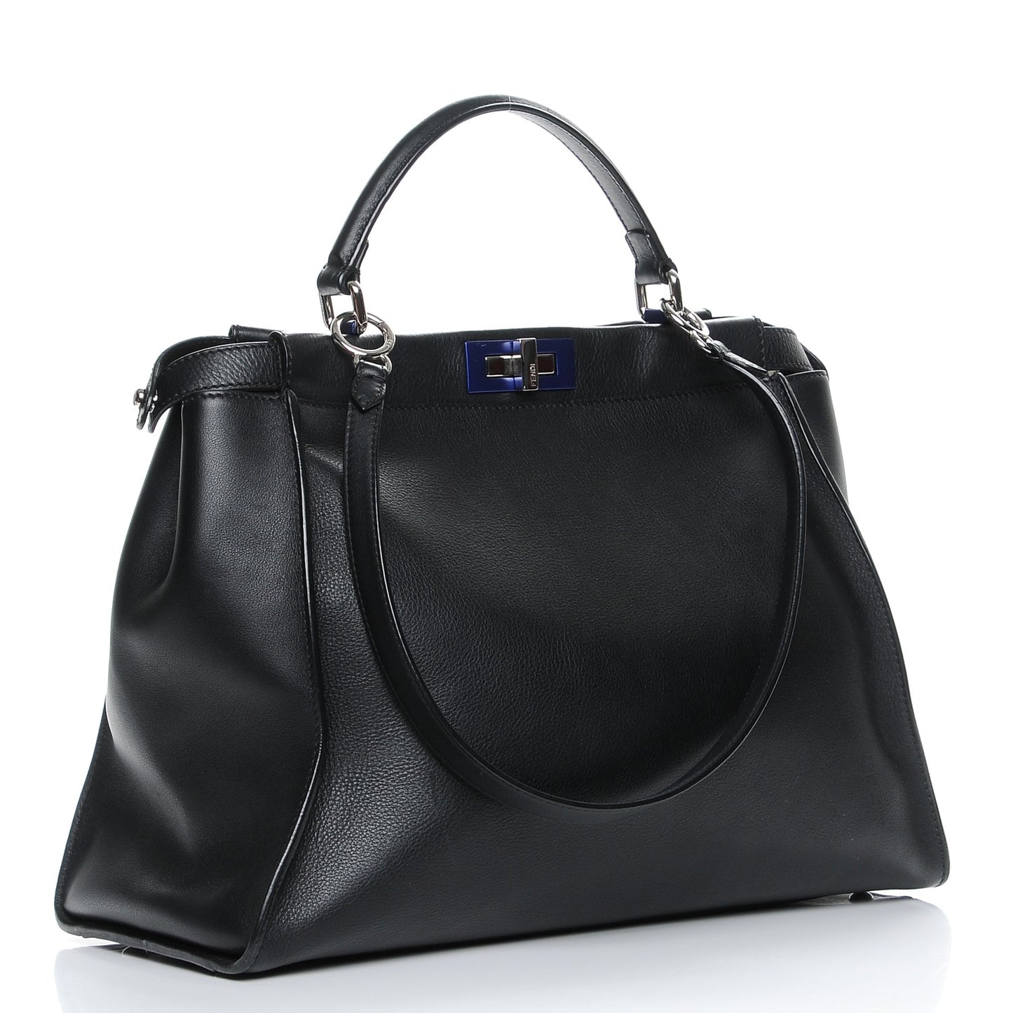 Vitello Dolce Shiny Nappa Large Peekaboo Iconic Satchel Black Camelia
