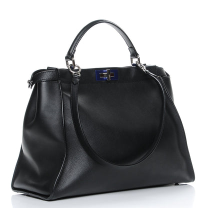 Fendi Vitello Dolce Shiny Nappa Large Peekaboo Iconic Satchel Black Camelia 6 of 8
