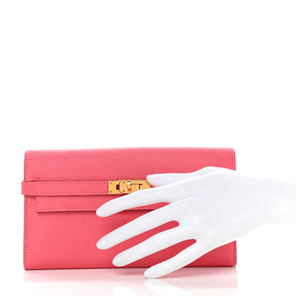 Hermes Chevre Mysore Kelly Longue Wallet Rose Lipstick 2 of 8