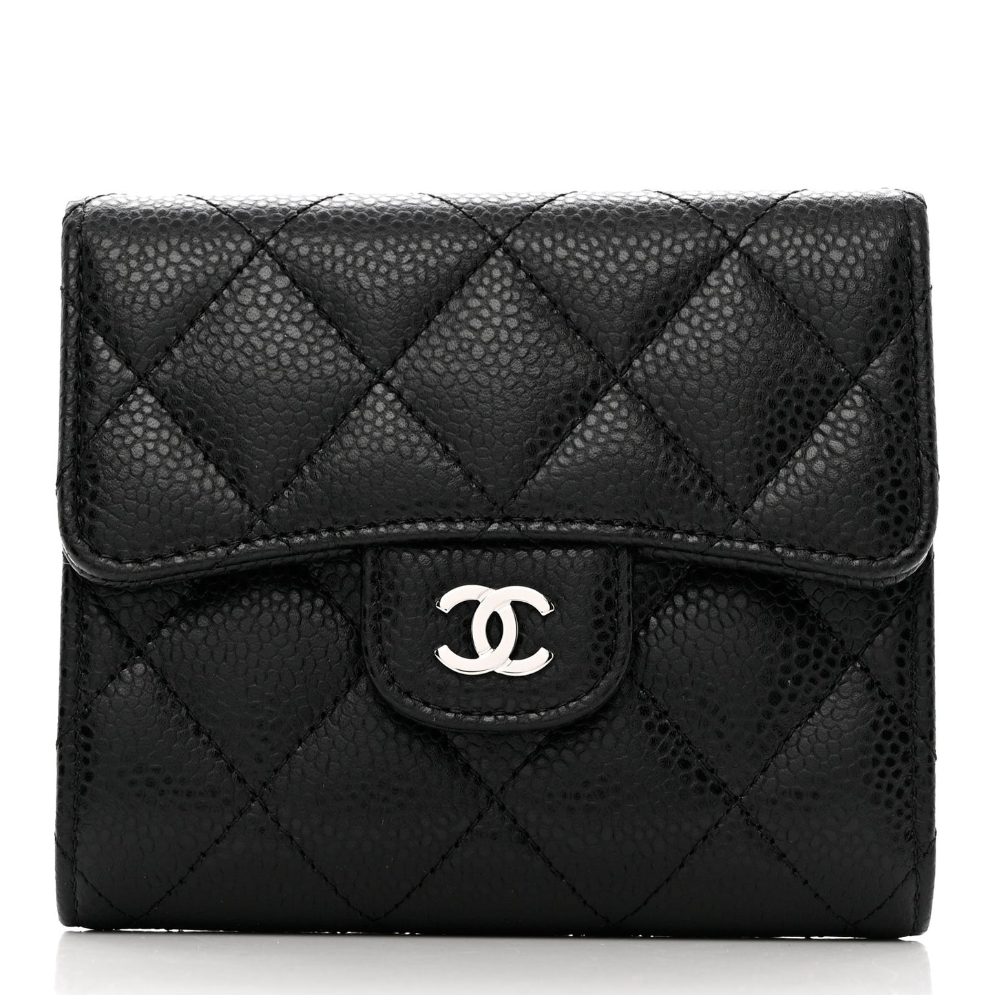 Caviar Quilted Compact Flap Wallet Black
