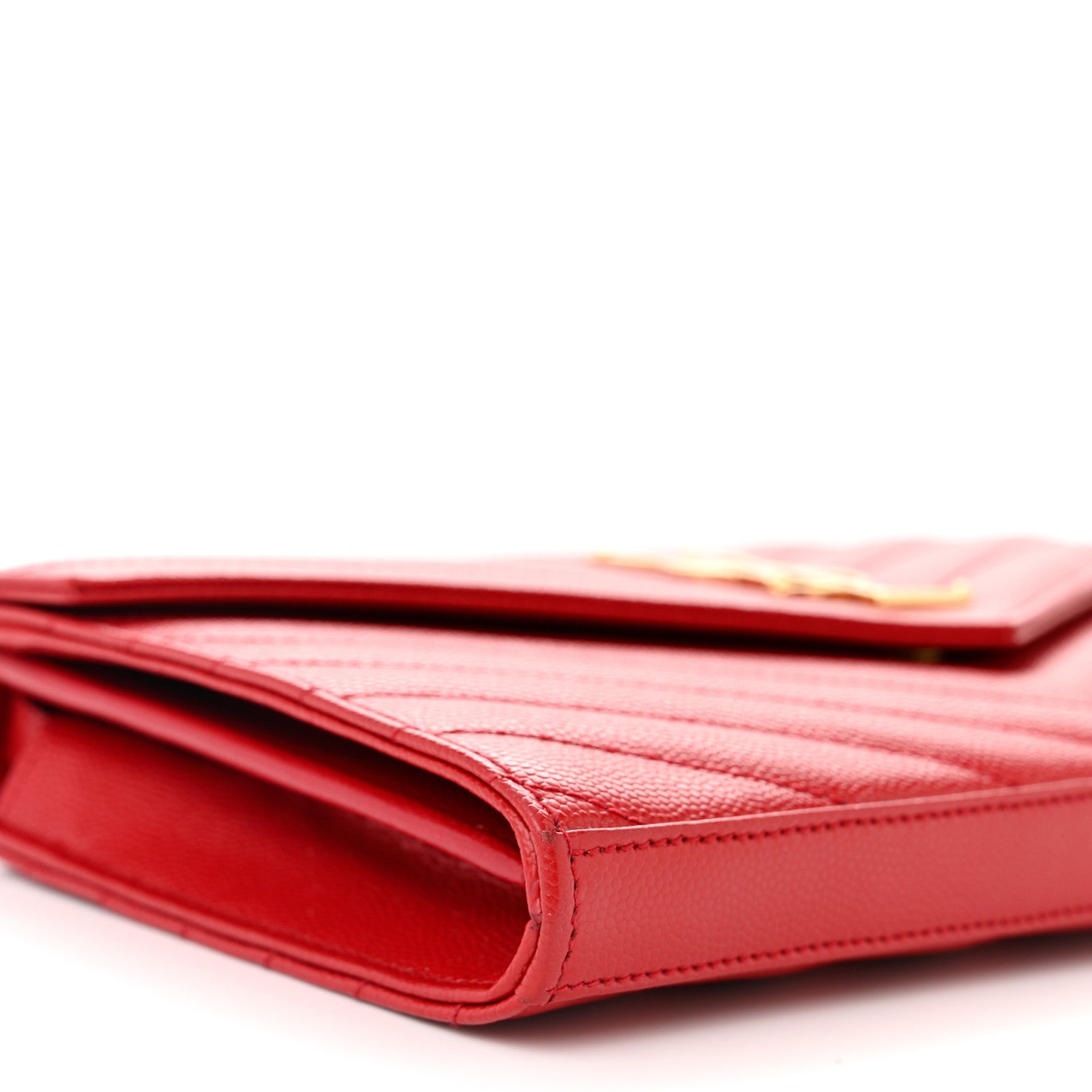 Saint Laurent Grain De Poudre Matelasse Chevron Monogram Chain Wallet Red 9 of 14