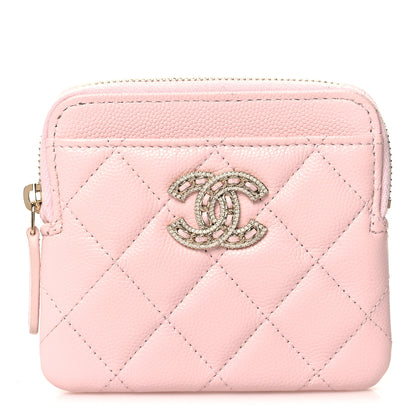 Chanel Caviar Quilted Crystal Zip Card Holder Wallet Light Pink 1 of 7
