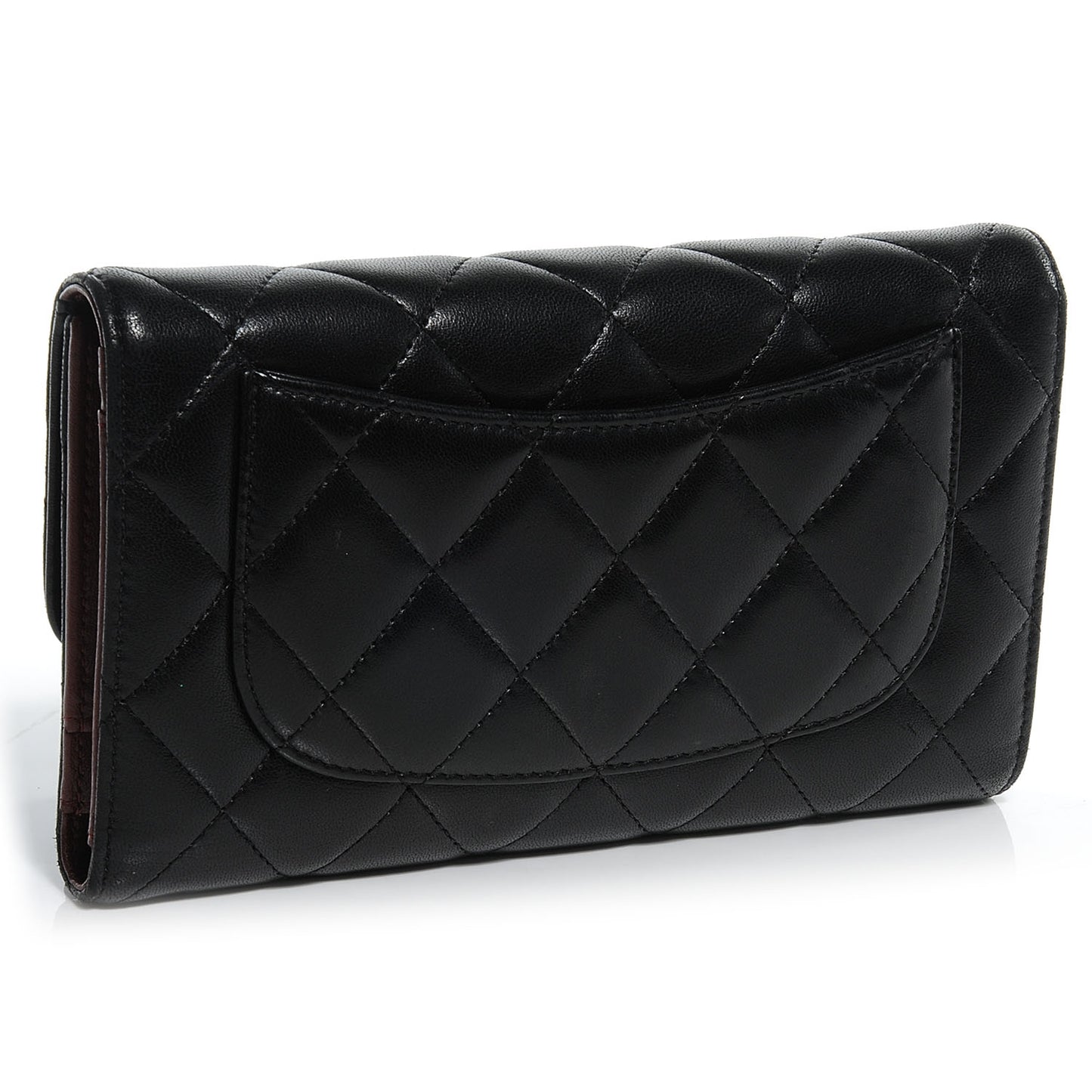 Lambskin Quilted Large Flap Wallet Black