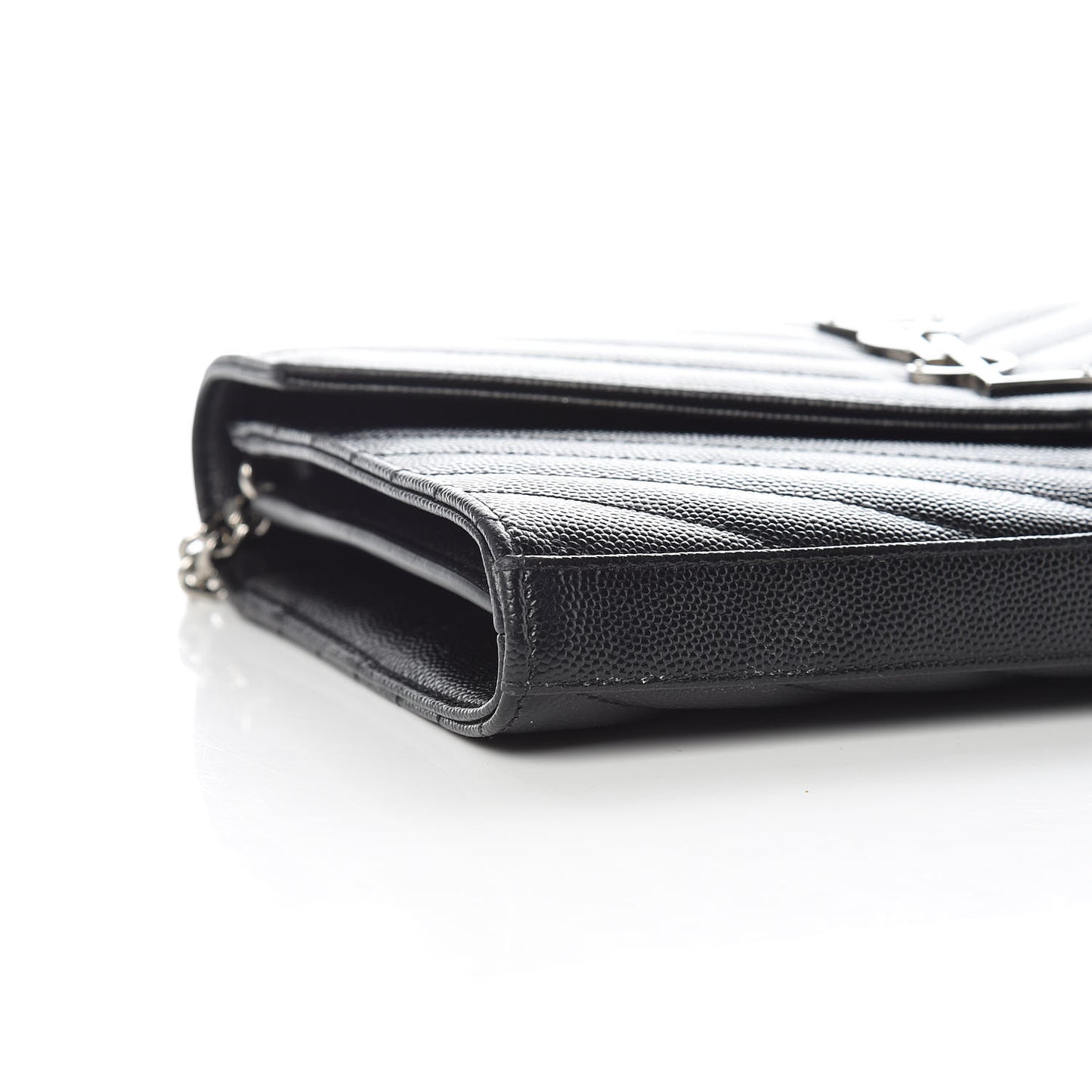Grain De Poudre Matelasse Chevron Monogram Chain Wallet Black