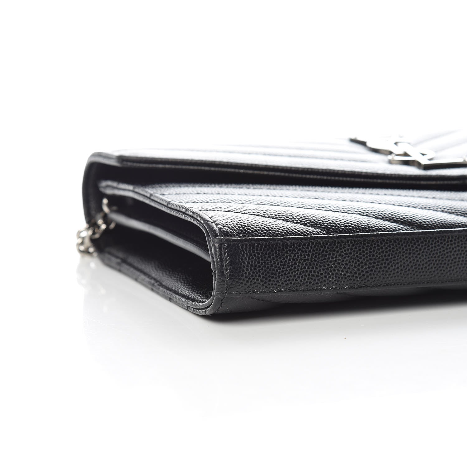 Saint Laurent Grain De Poudre Matelasse Chevron Monogram Chain Wallet Black 7 of 8