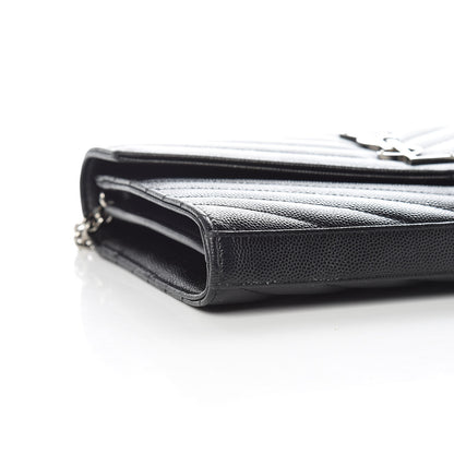 Saint Laurent Grain De Poudre Matelasse Chevron Monogram Chain Wallet Black 7 of 8