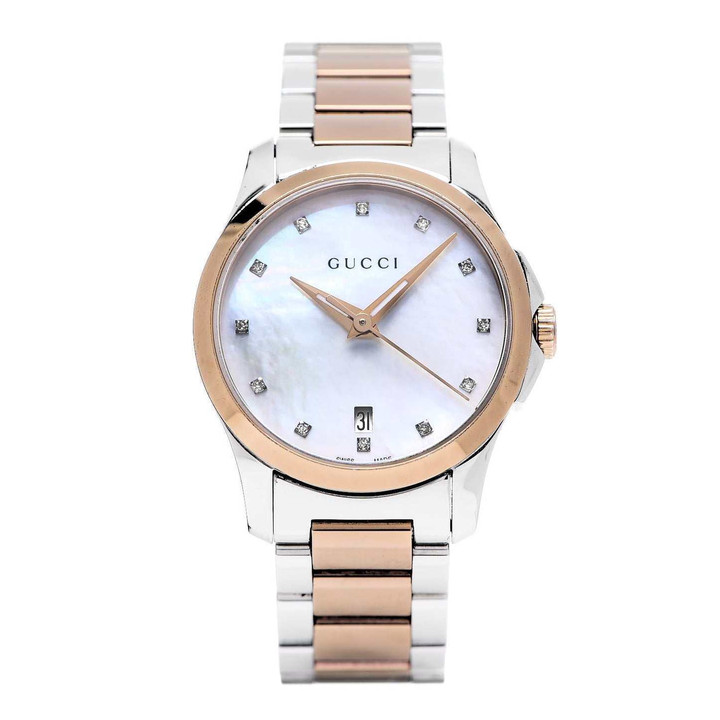Stainless Steel Diamond Mother of Pearl 27mm G-Timeless Two Tone Quartz Watch