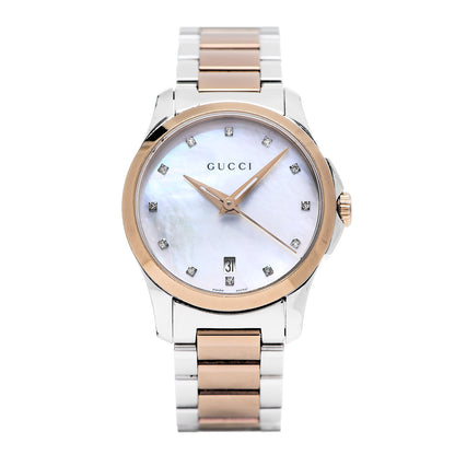 Gucci Stainless Steel Diamond Mother of Pearl 27mm G-Timeless Two Tone Quartz Watch 1 of 6