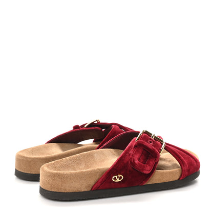 Valentino Garavani Velvet Flat Slide Sandals 37 Red 5 of 8