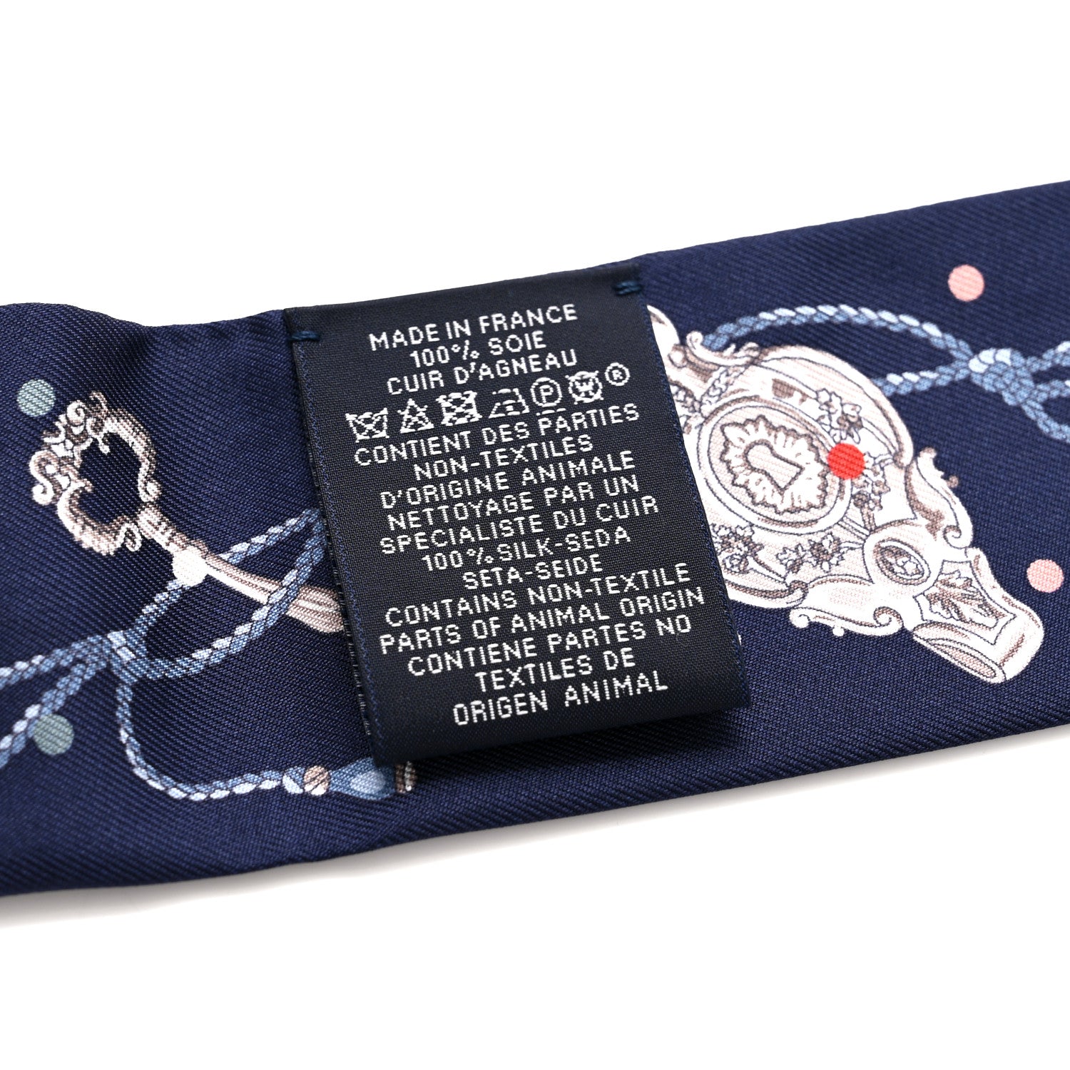 Hermes Silk Metallic Agneau Les Cles A Pois Fringed Twilly Bleu Marine Gris Argent Multicolor 4 of 4
