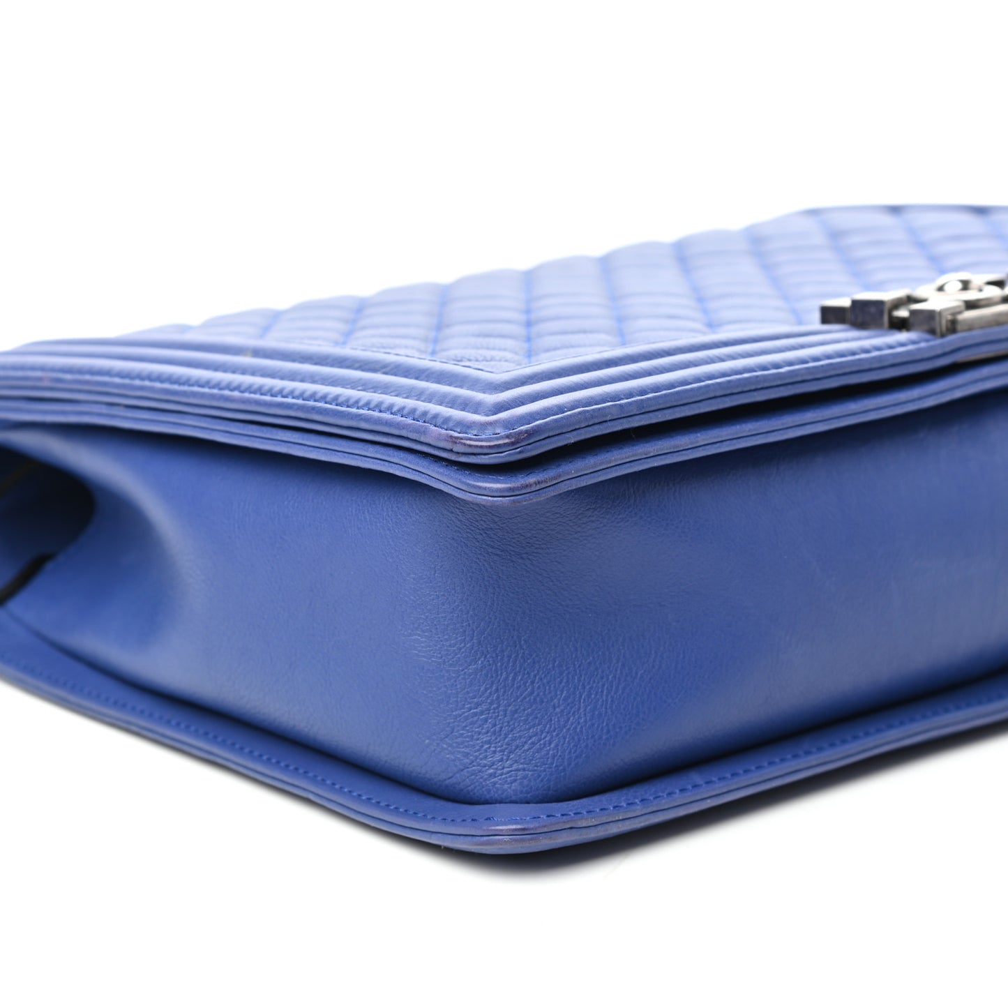 Grained Calfskin Quilted Large Boy Flap Blue