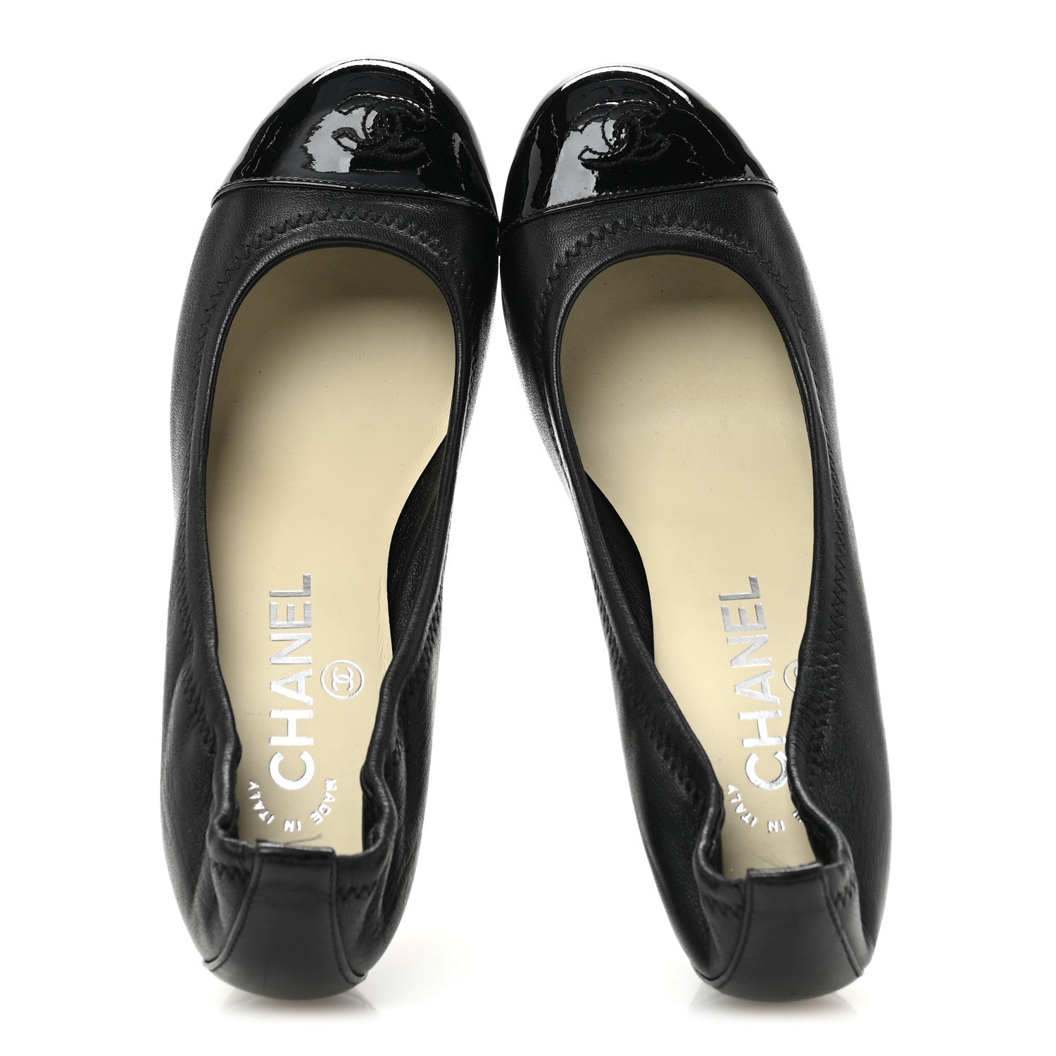Chanel Lambskin Elastic Patent Cap Toe Pumps  36.5 Black 2 of 11