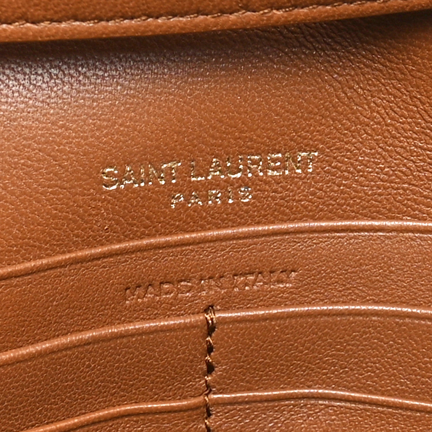 Saint Laurent Lambskin Carre Quilted Cassandre Chain Wallet Brown 6 of 10