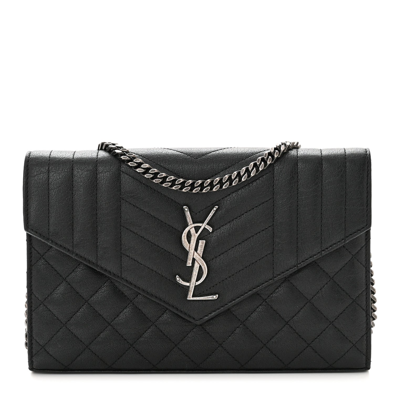 Saint Laurent Sheepskin Tri-Quilt Monogram Envelope Chain Wallet Black 1 of 10