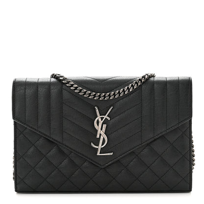 Saint Laurent Sheepskin Tri-Quilt Monogram Envelope Chain Wallet Black 1 of 10