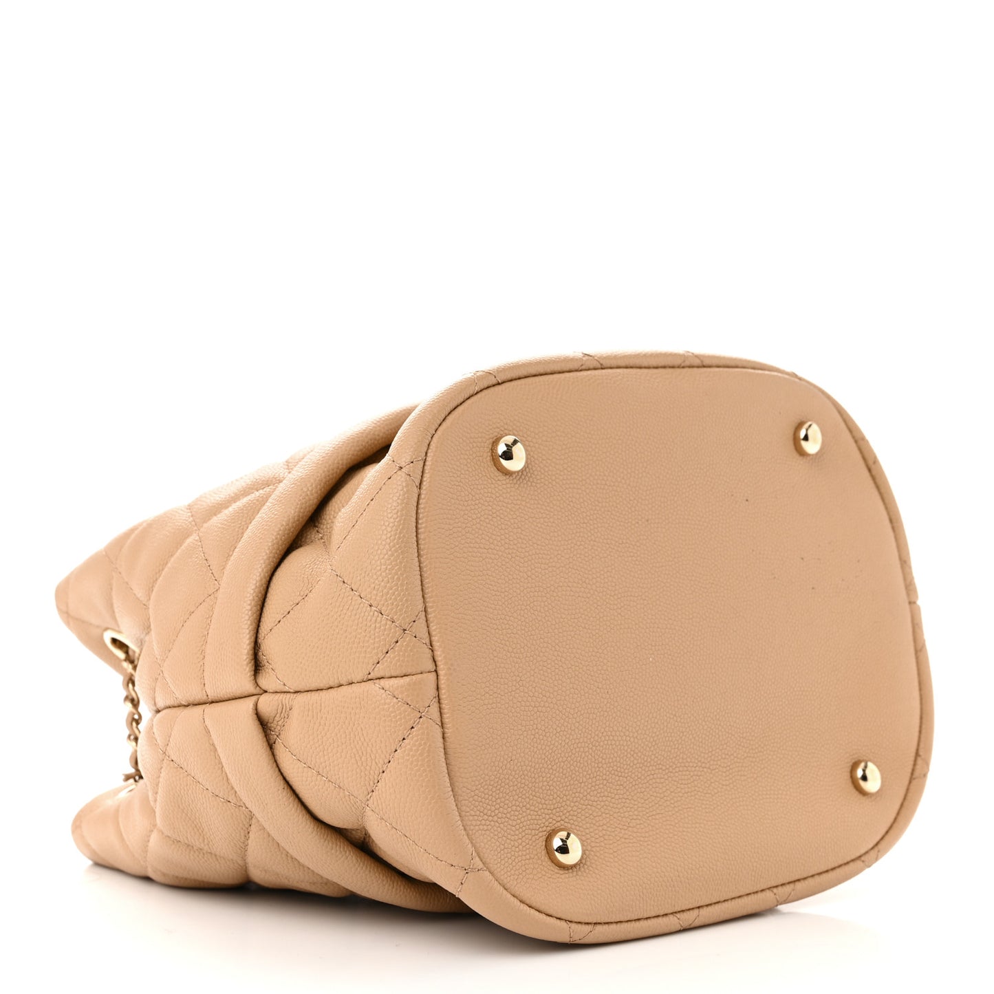 Caviar Quilted Rolled Up Bucket Drawstring Bag Beige