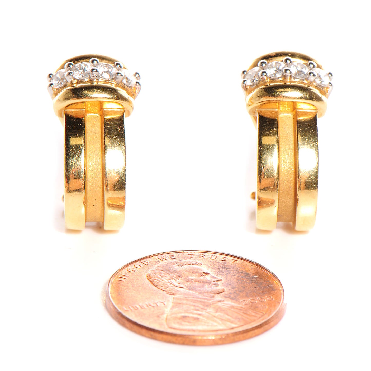 Platinum 18K Yellow Gold Diamond Hoop Earrings