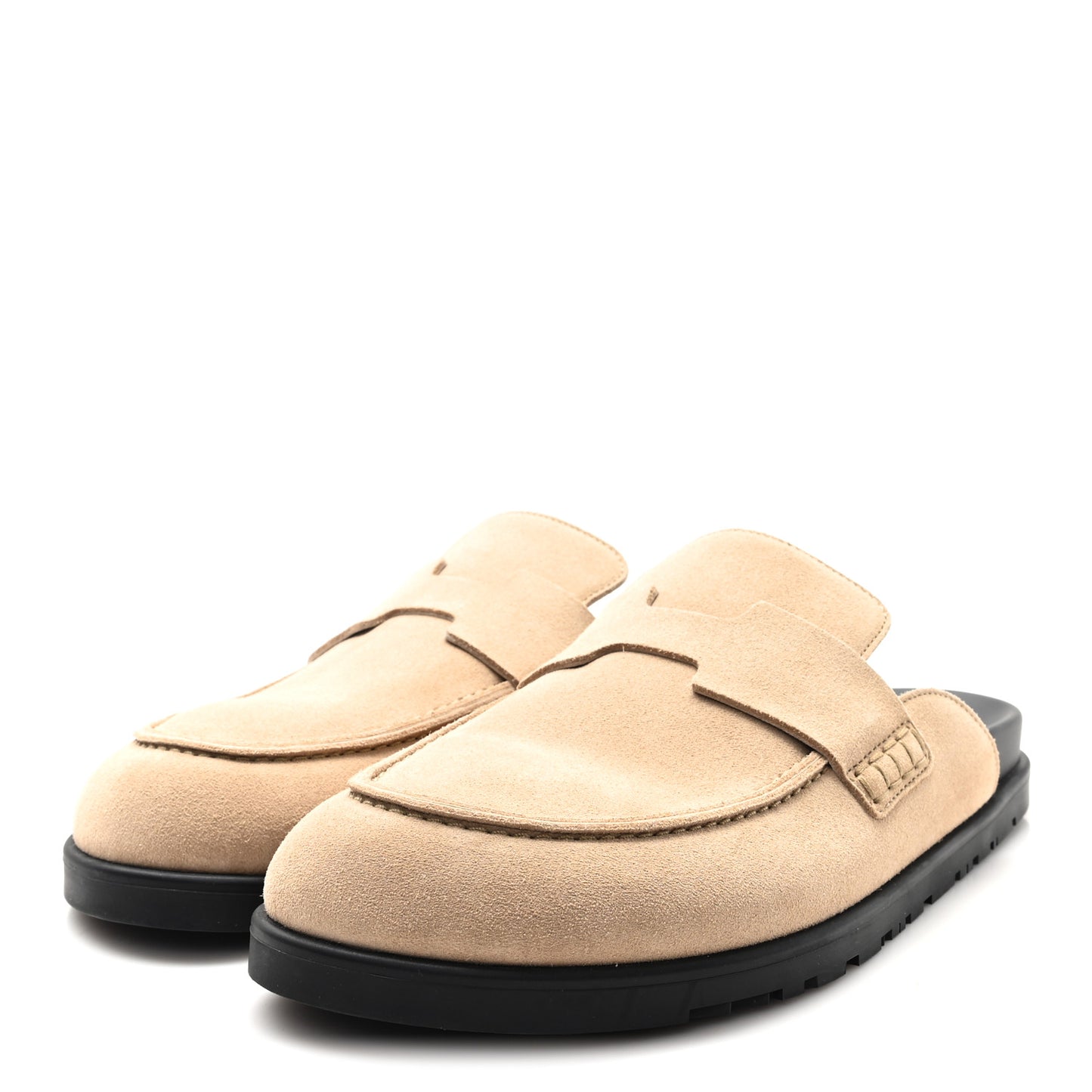 Suede Calfskin Womens Go Mules 38 Beige Argile