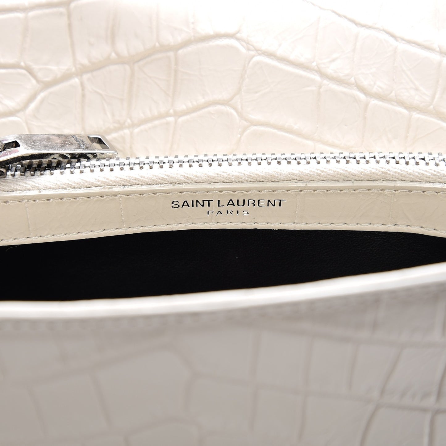 Calfskin Crocodile Embossed Medium College Monogram Satchel Dove White