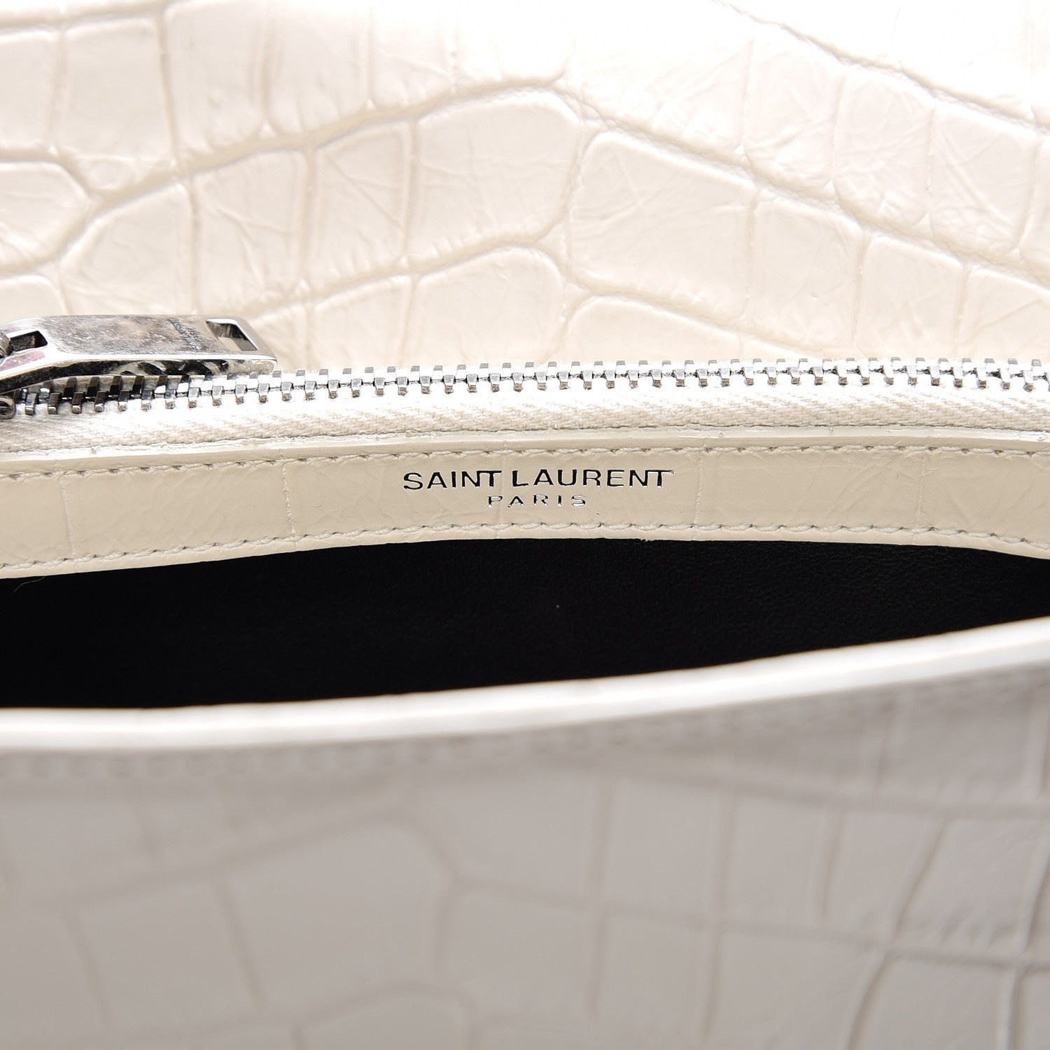 Saint Laurent Calfskin Crocodile Embossed Medium College Monogram Satchel Dove White 7 of 8