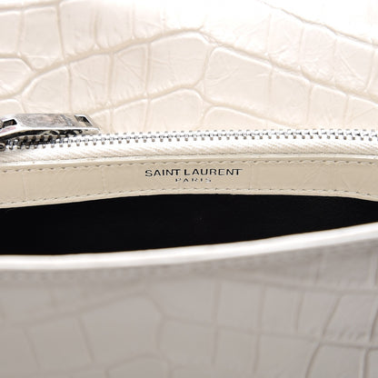 Saint Laurent Calfskin Crocodile Embossed Medium College Monogram Satchel Dove White 7 of 8