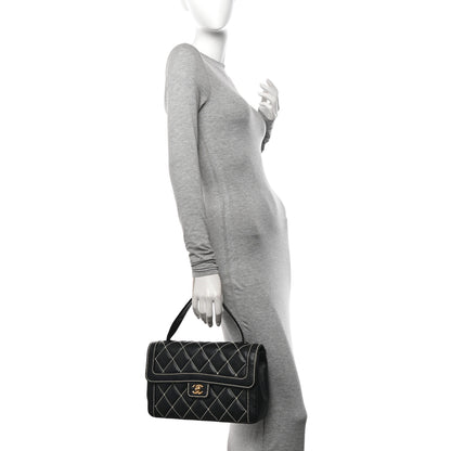 Chanel Calfskin Quilted Wild Stitch Large Top Handle Flap Black 2 of 16