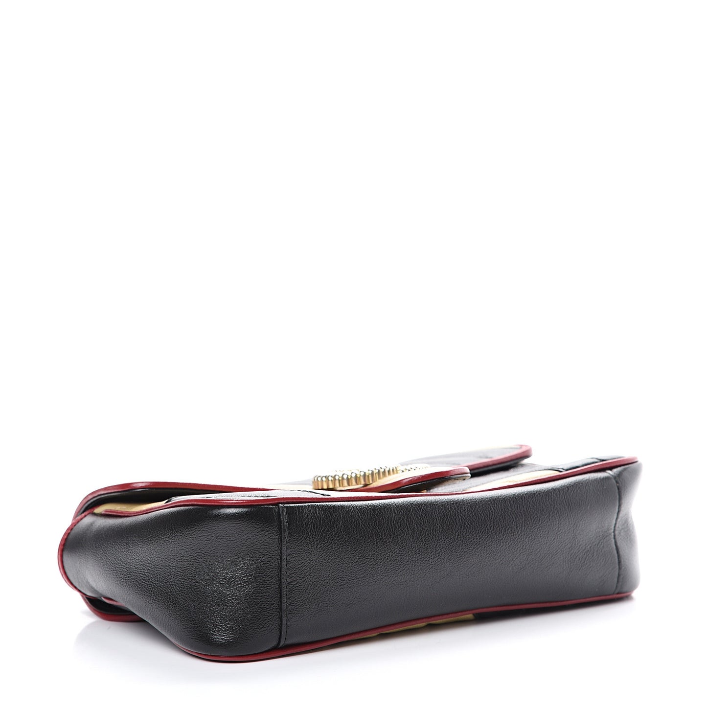 Vintage Effect Calfskin Matelasse Diagonal Striped Small Torchon GG Marmont Shoulder Bag Black Beige