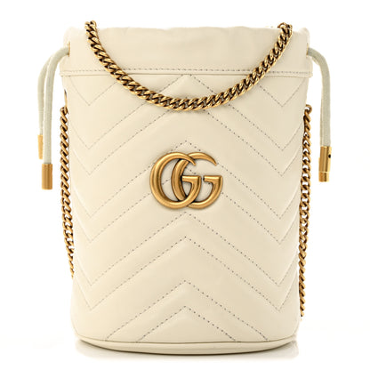 Gucci Calfskin Matelasse Mini GG Marmont 2.0 Bucket Bag White 1 of 16
