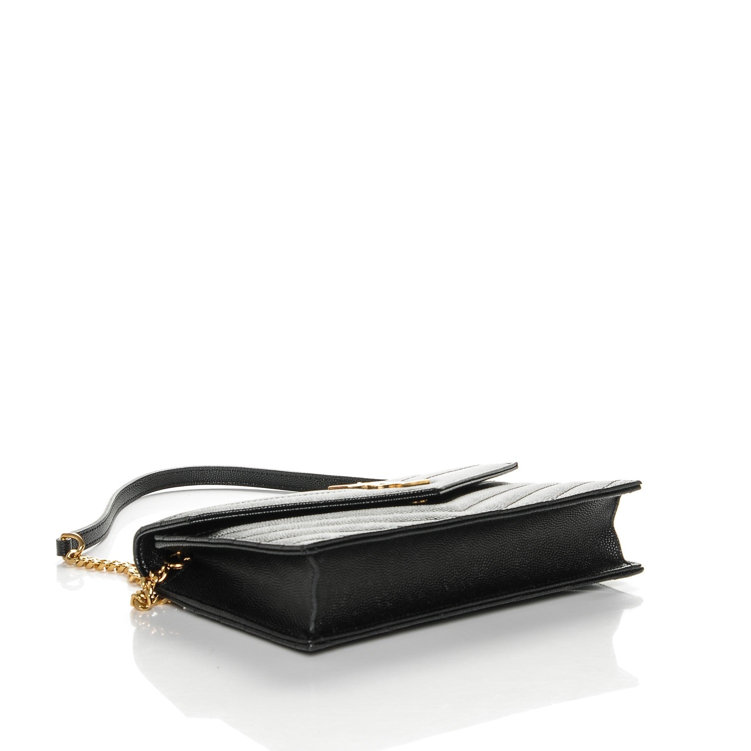 Saint Laurent Grain De Poudre Matelasse Chevron Monogram Envelope Chain Wallet Black 4 of 6